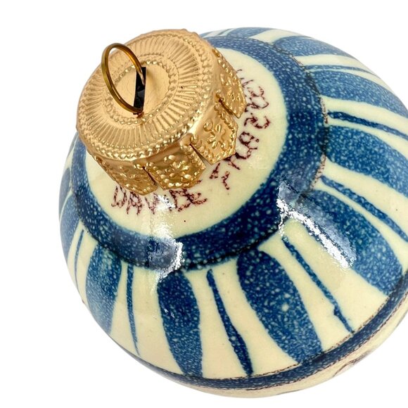 David Frazzetta Italian Hand-Painted Blue White Ceramic Christmas Ornament - Picture 5 of 9